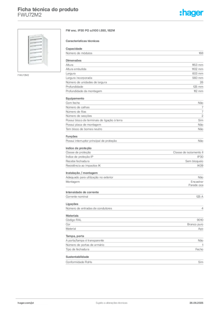 Imagem Hager Ficha técnica do produto FWU72M2 | Hager Portugal