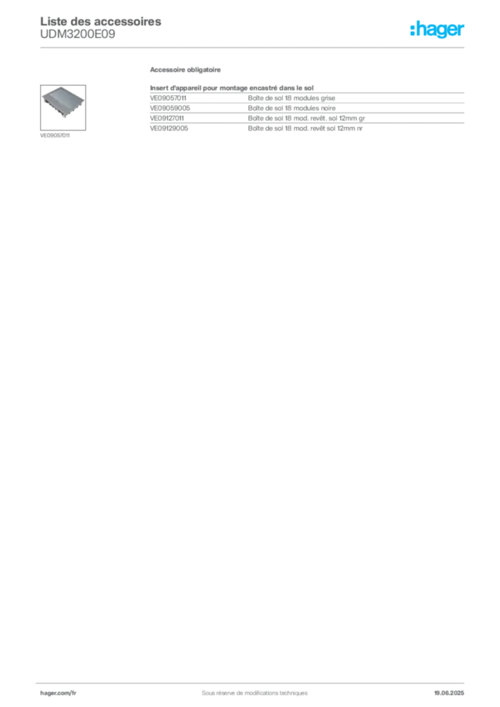 Image Hager Fiche technique du produit UDM3200E09 | Hager France