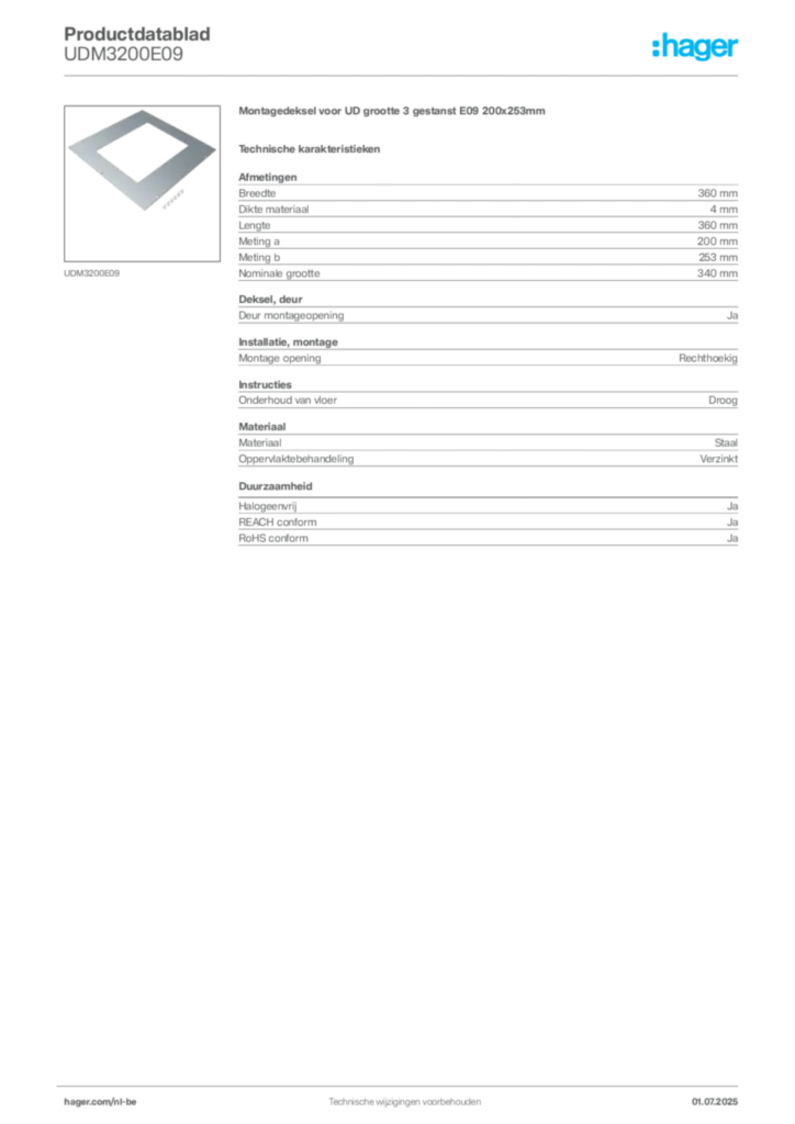 Afbeelding Hager Productdatablad UDM3200E09 | Hager Belgium