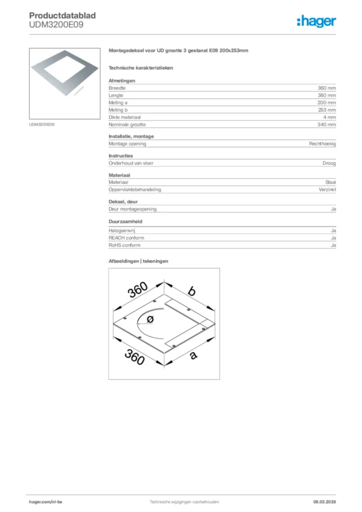 Afbeelding Hager Productdatablad UDM3200E09 | Hager Belgium
