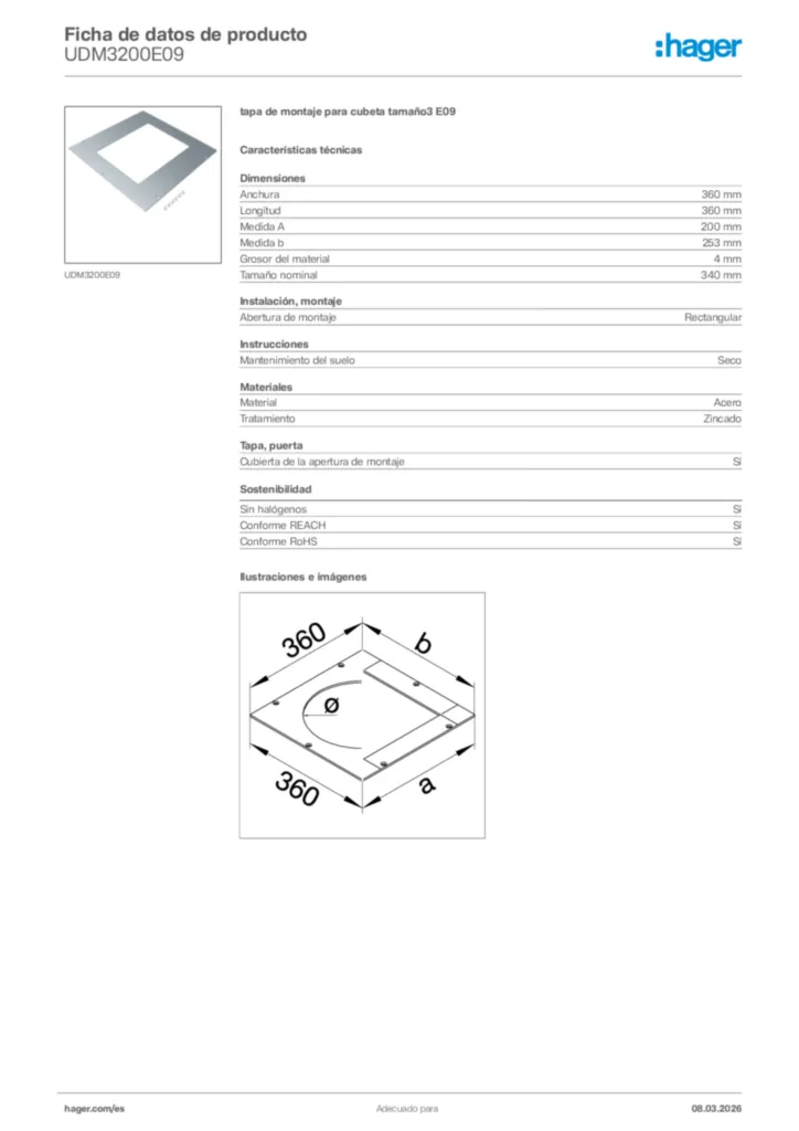 Imagen Hager Ficha de datos de producto UDM3200E09 | Hager España