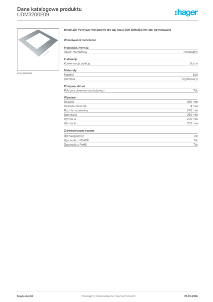 Zdjęcie Hager Karta katalogowa UDM3200E09 | Hager Polska