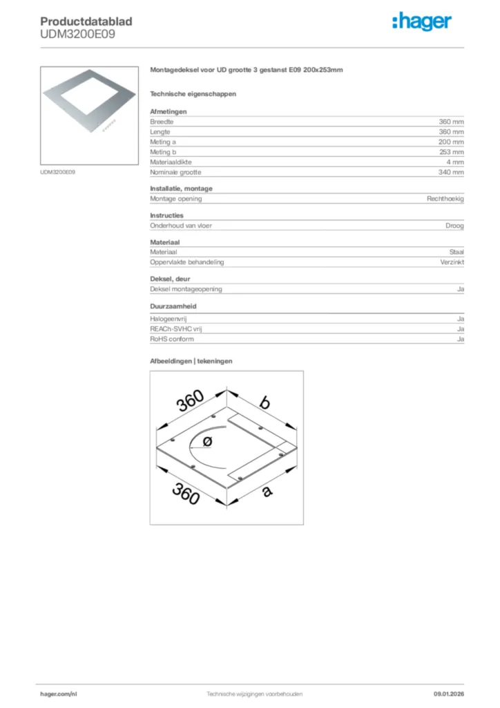 Afbeelding Hager Productdatablad UDM3200E09 | Hager Nederland