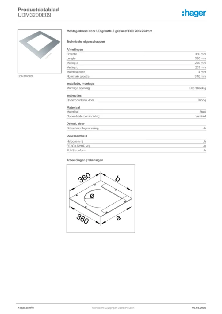 Afbeelding Hager Productdatablad UDM3200E09 | Hager Nederland