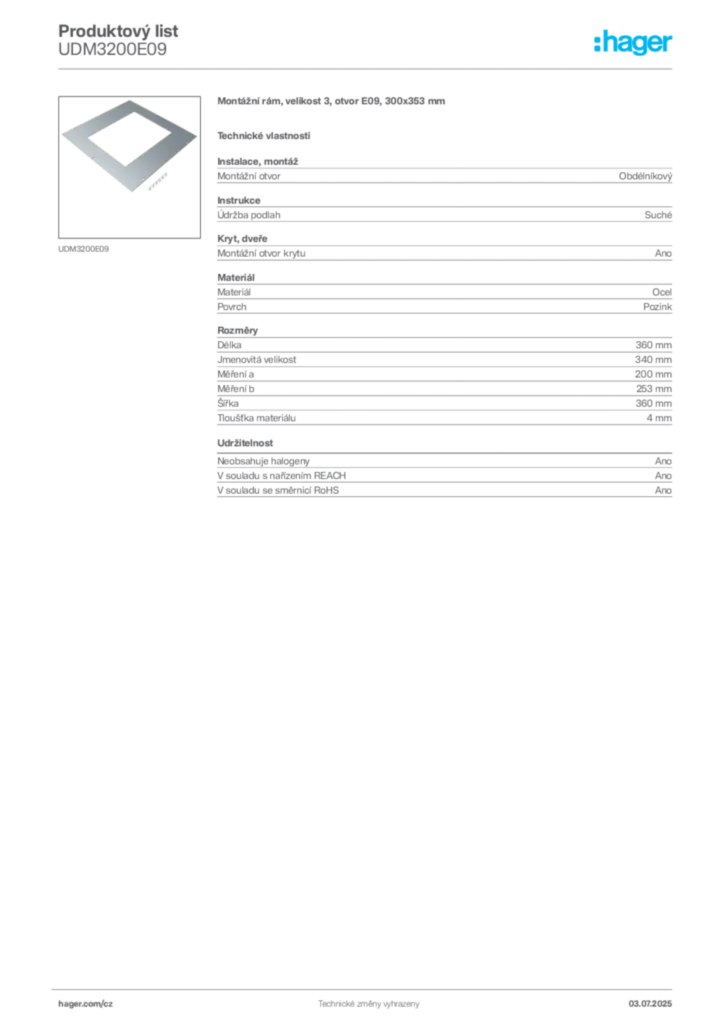 Obrázek Hager Produktový list UDM3200E09 | Hager