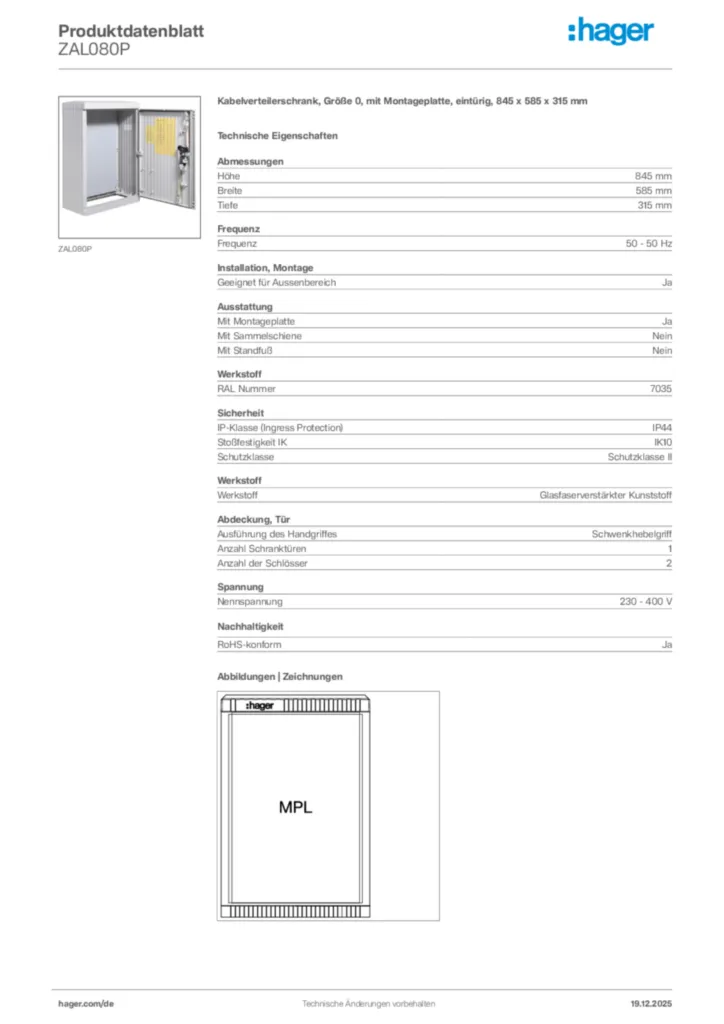 Bild Hager Produktdatenblatt ZAL080P | Hager Deutschland