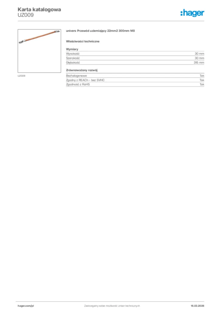 Zdjęcie Hager Karta katalogowa UZ009 | Hager Polska