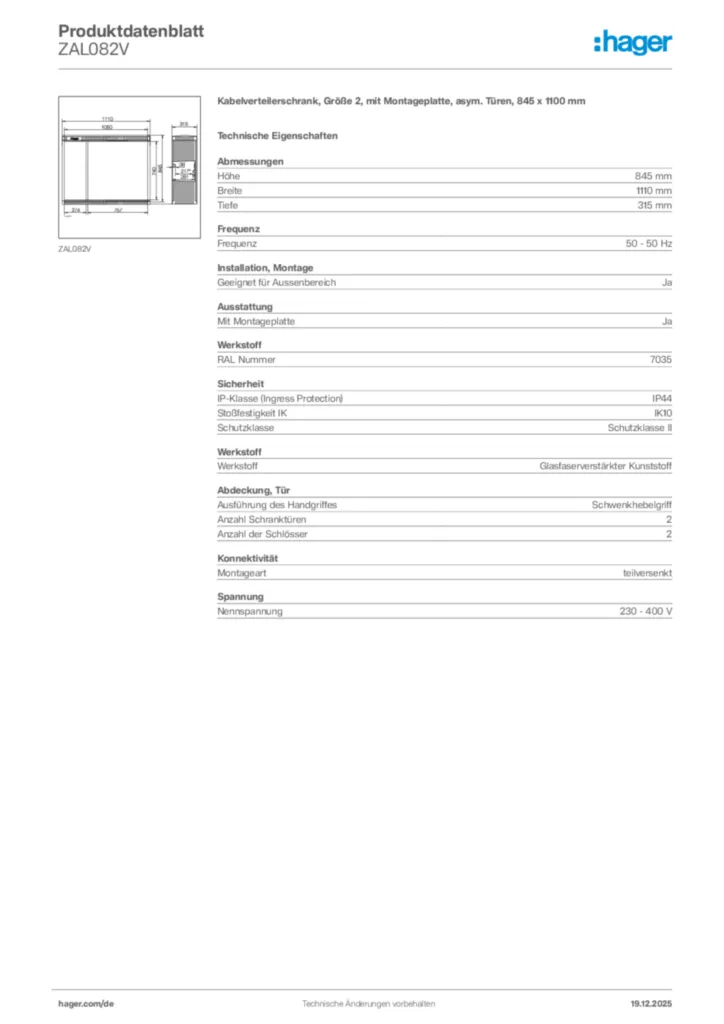 Bild Hager Produktdatenblatt ZAL082V | Hager Deutschland