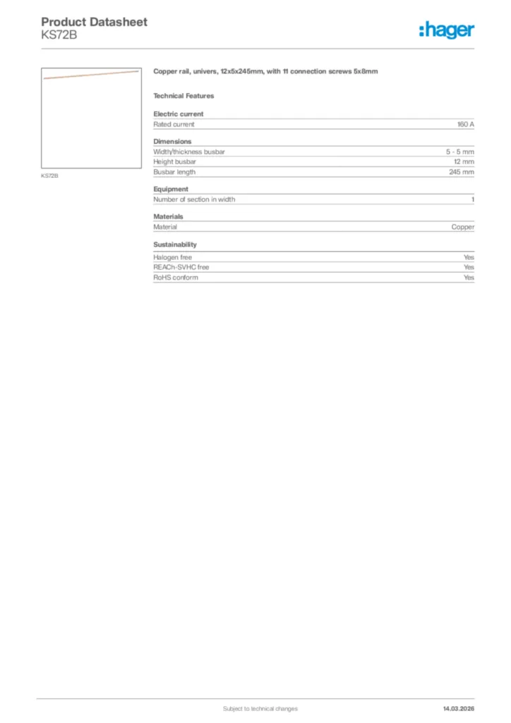 Image Hager Product data sheet KS72B  | Hager Africa