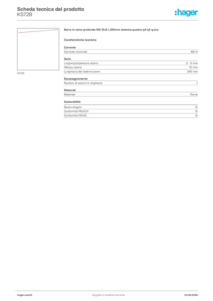 Immagine Hager Scheda tecnica del prodotto KS72B | Hager Italia