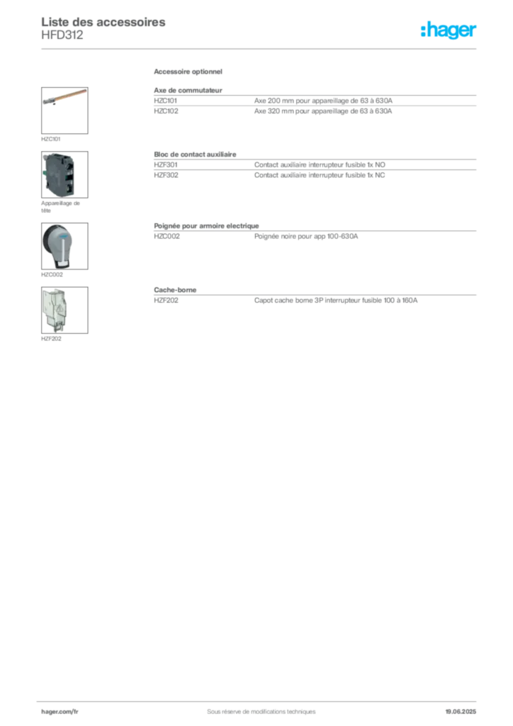 Image Hager Fiche technique du produit HFD312 | Hager France