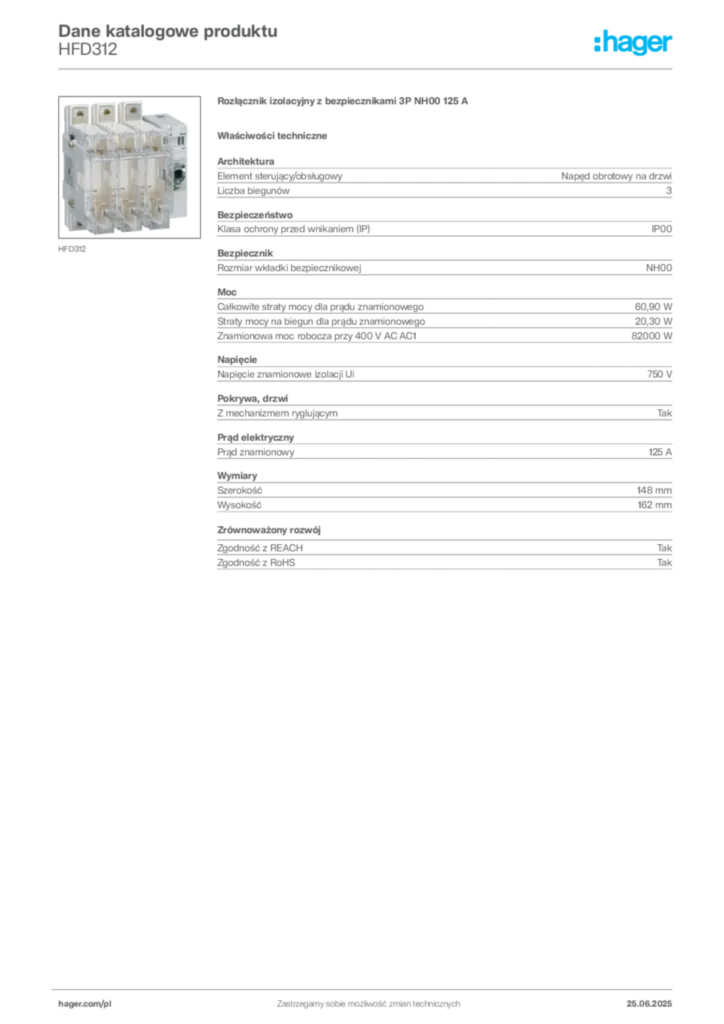 Zdjęcie Hager Karta katalogowa HFD312 | Hager Polska