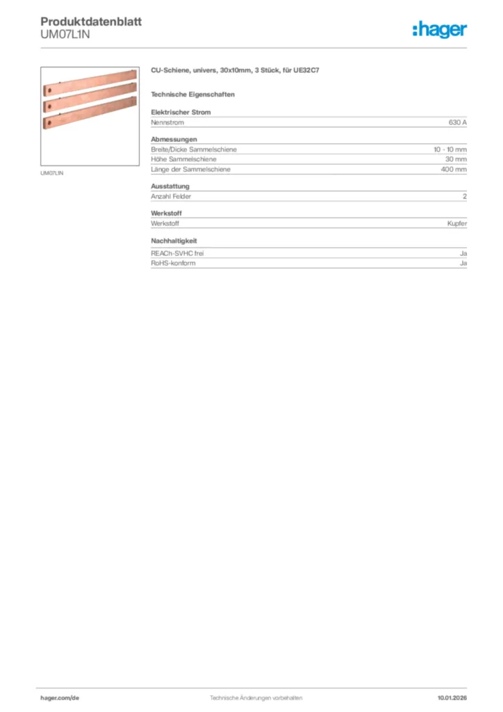 Bild Hager Produktdatenblatt UM07L1N | Hager Deutschland