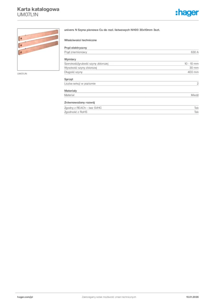 Zdjęcie Hager Karta katalogowa UM07L1N | Hager Polska