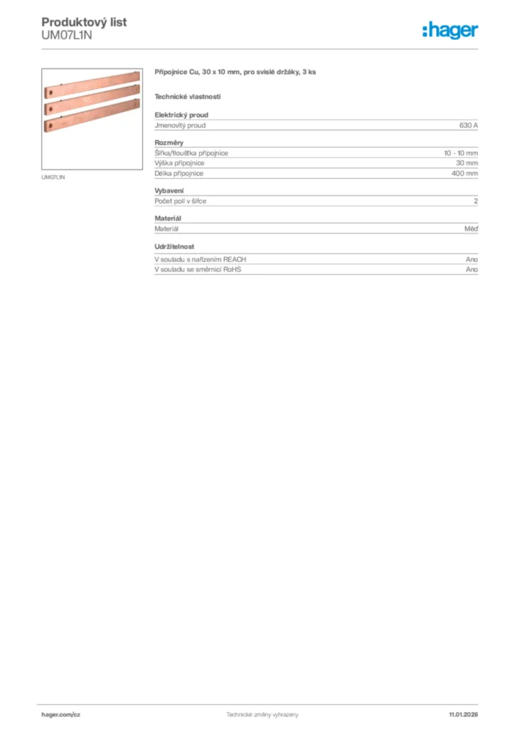 Obrázek Hager Product data sheet UM07L1N | Hager
