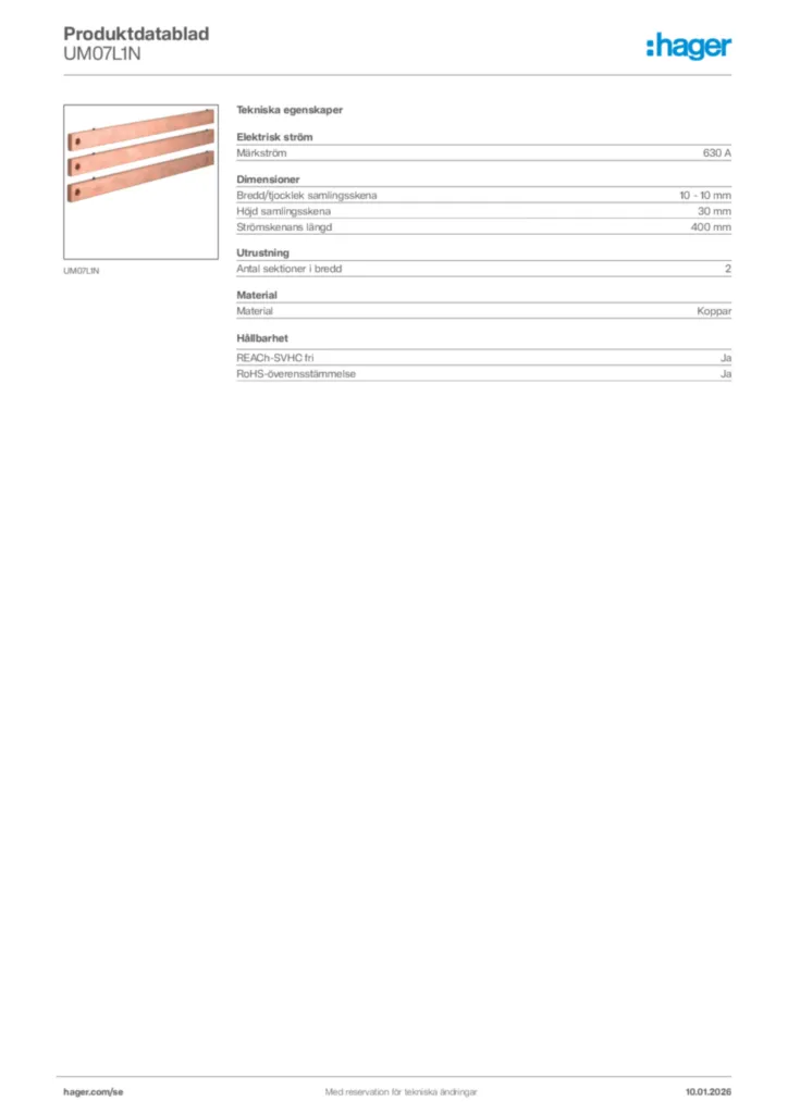Bild Hager Produktdatablad UM07L1N | Hager Sverige