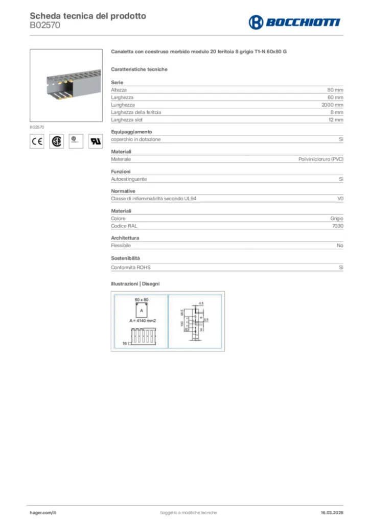 Immagine Bocchiotti Scheda tecnica del prodotto B02570 | Hager Italia