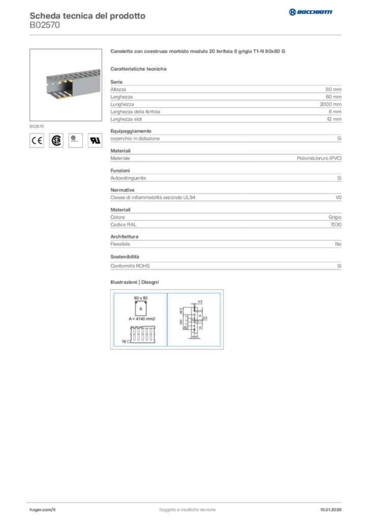 Immagine Bocchiotti Scheda tecnica del prodotto B02570 | Hager Italia