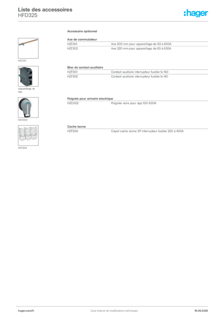 Image Hager Fiche technique du produit HFD325 | Hager France
