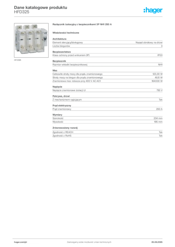 Zdjęcie Hager Karta katalogowa HFD325 | Hager Polska