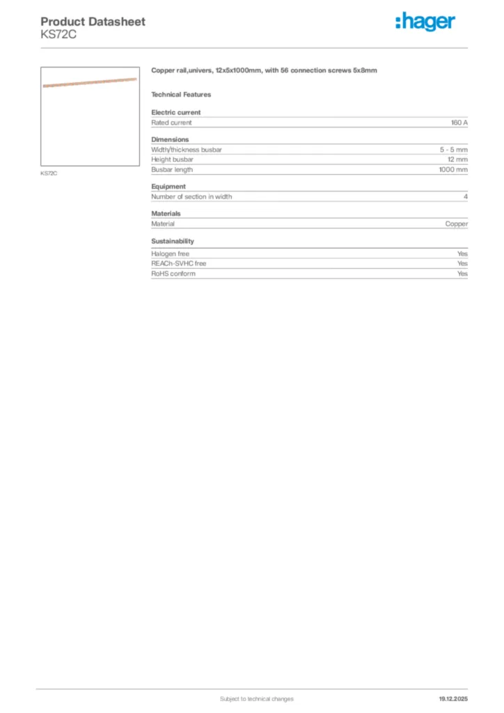 Image Hager Product data sheet KS72C  | Hager Africa