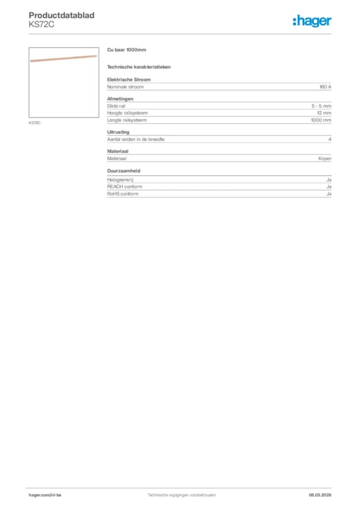 Afbeelding Hager Productdatablad KS72C | Hager Belgium