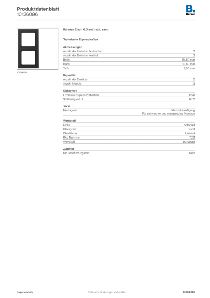 Bild Berker Produktdatenblatt 10126096 | Hager Deutschland