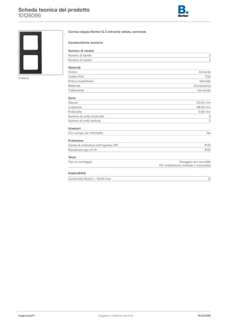 Immagine Berker Scheda tecnica del prodotto 10126096 | Hager Italia