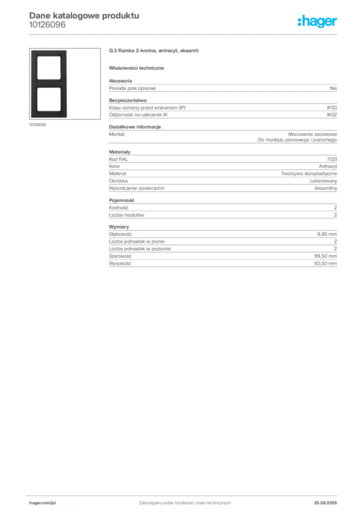 Zdjęcie Hager Karta katalogowa 10126096 | Hager Polska