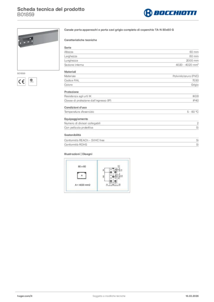 Immagine Bocchiotti Scheda tecnica del prodotto B01859 | Hager Italia