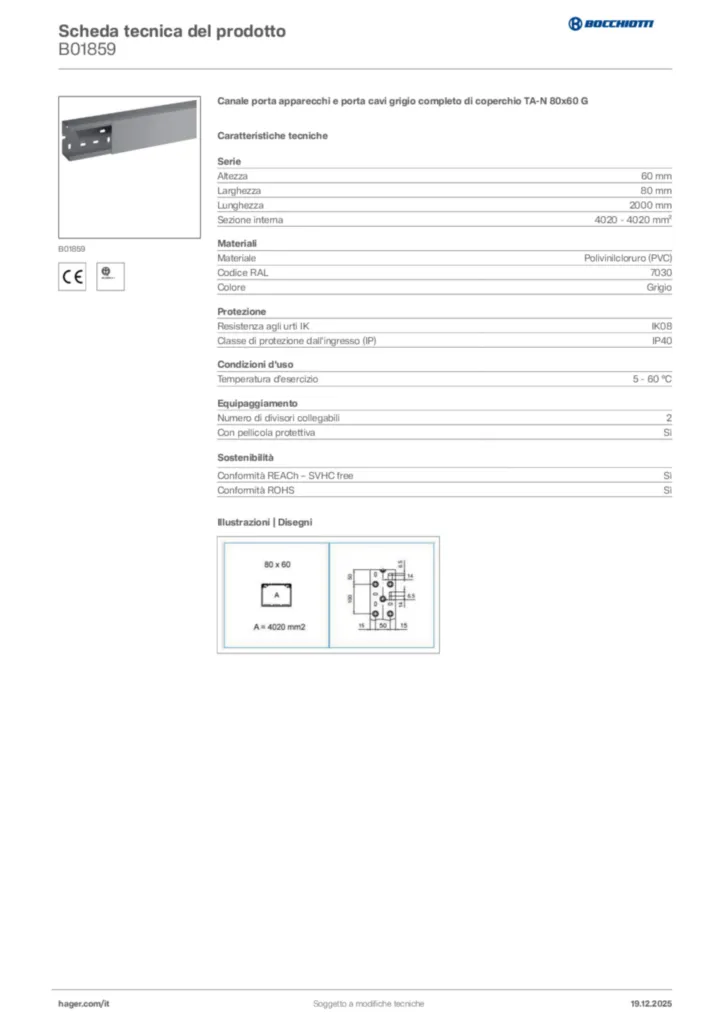 Immagine Bocchiotti Scheda tecnica del prodotto B01859 | Hager Italia