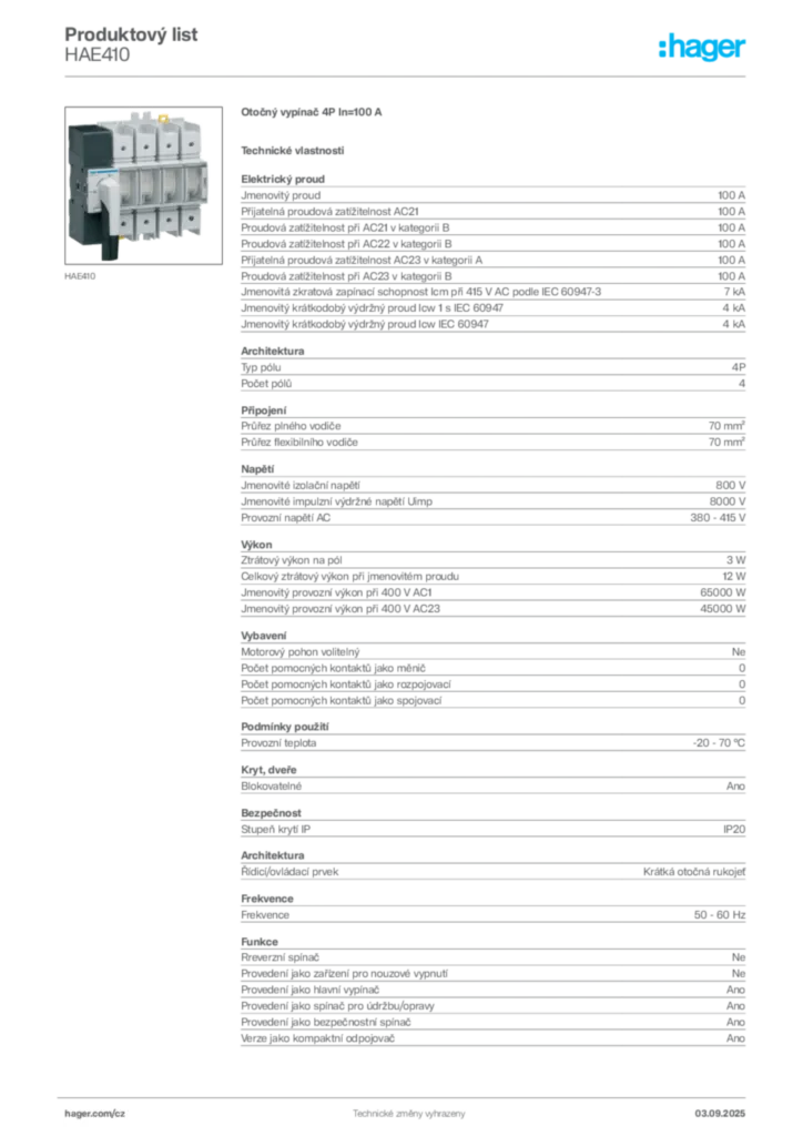 Obrázek Hager Produktový list HAE410 | Hager