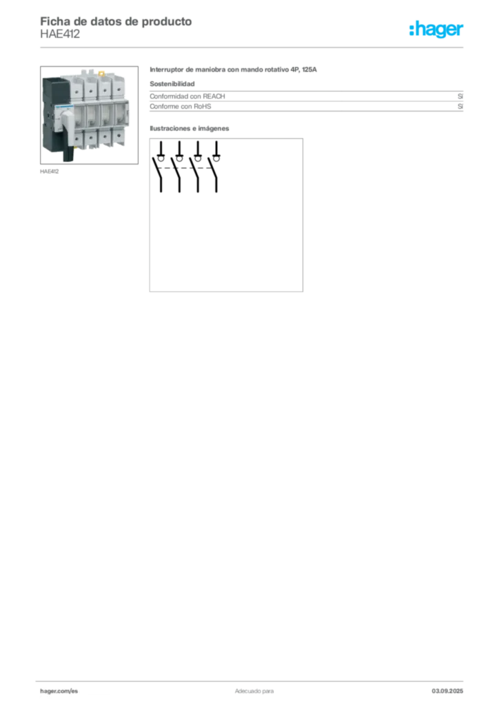 Imagen Hager Ficha de datos de producto HAE412 | Hager España