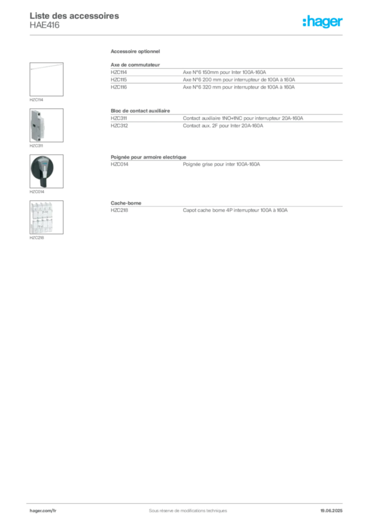 Image Hager Fiche technique du produit HAE416 | Hager France