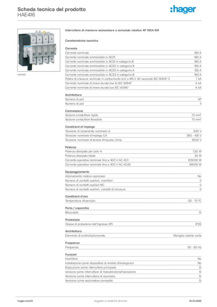 Immagine Hager Scheda tecnica del prodotto HAE416 | Hager Italia