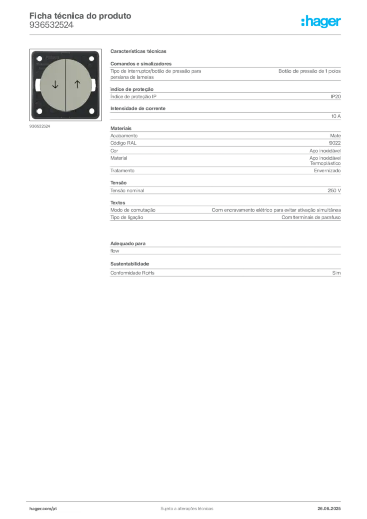Imagem Hager Ficha técnica do produto 936532524 | Hager Portugal