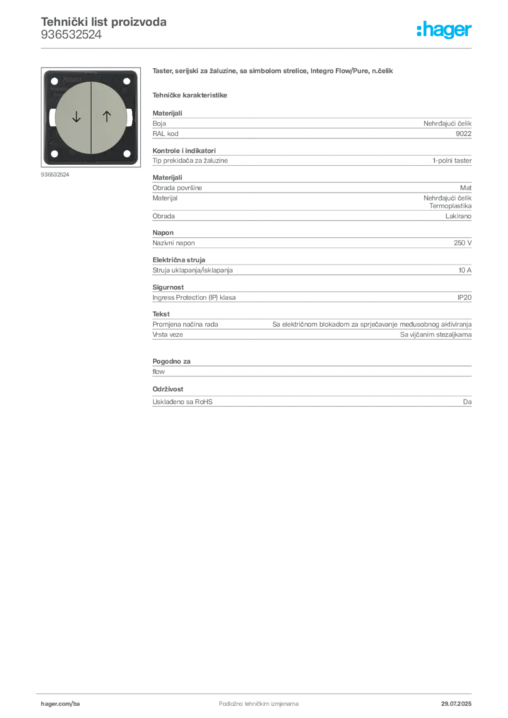 Slika Hager Product data sheet 936532524  | Hager