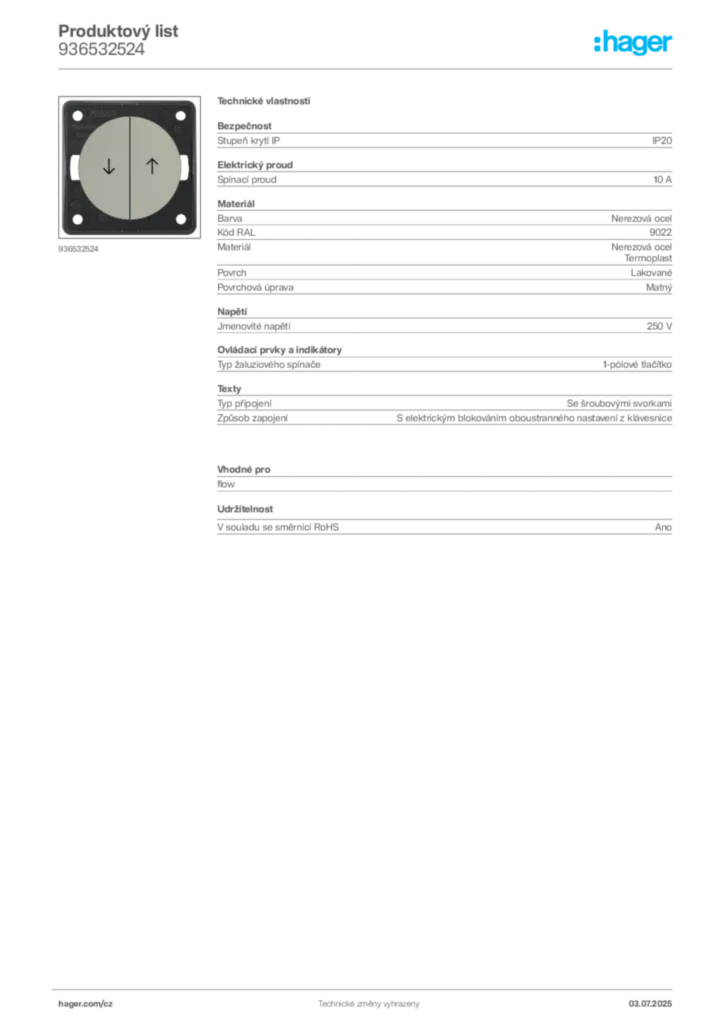 Obrázek Hager Produktový list 936532524 | Hager