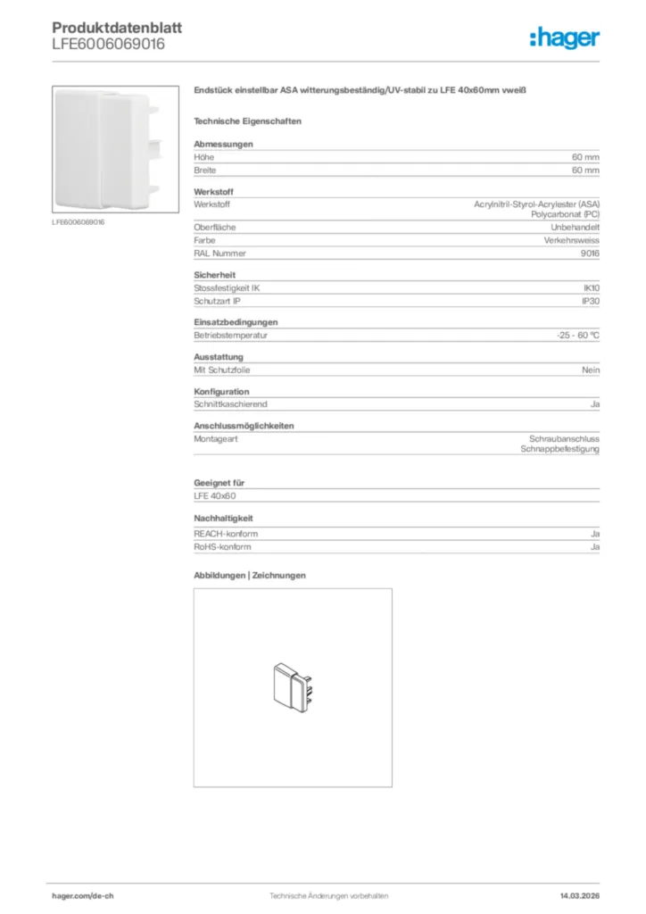 Bild Hager Produktdatenblatt LFE6006069016 | Hager Schweiz