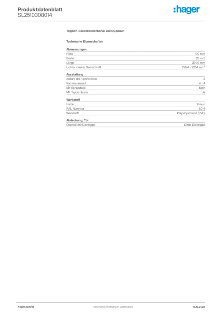 Bild Hager Produktdatenblatt SL2510308014 | Hager Deutschland