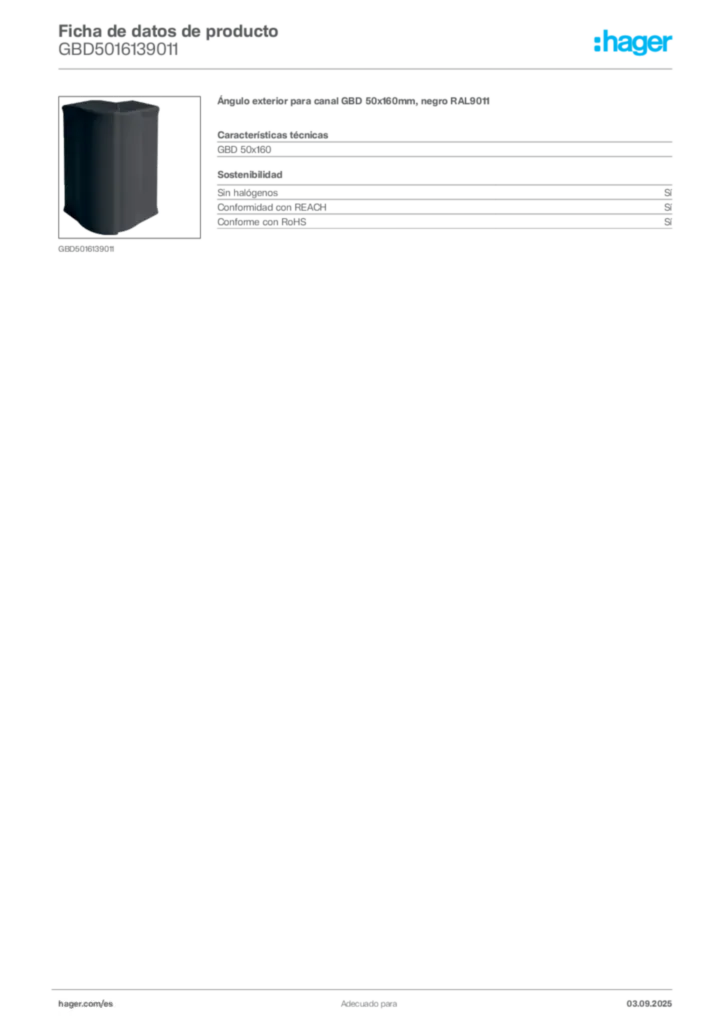 Imagen Hager Ficha de datos de producto GBD5016139011 | Hager España