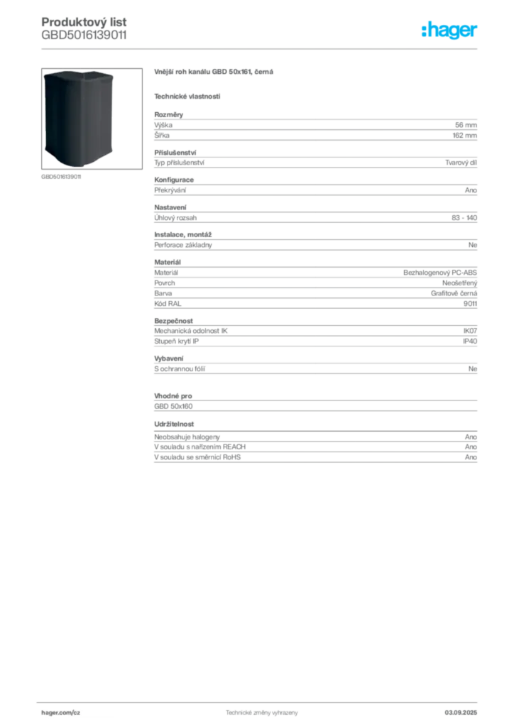 Obrázek Hager Produktový list GBD5016139011 | Hager