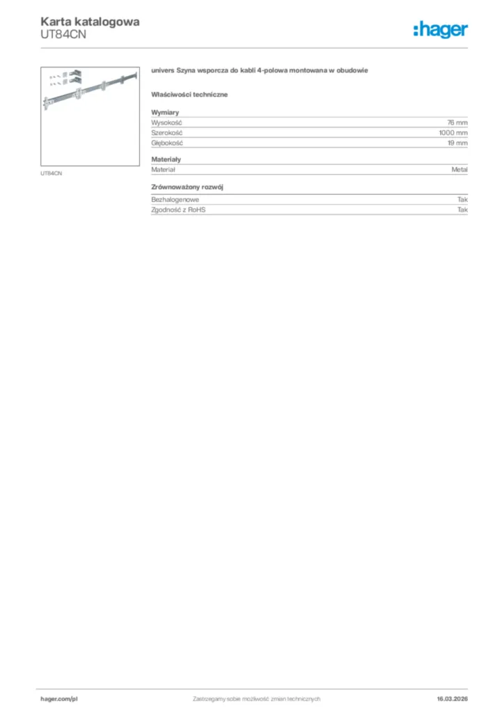Zdjęcie Hager Karta katalogowa UT84CN | Hager Polska