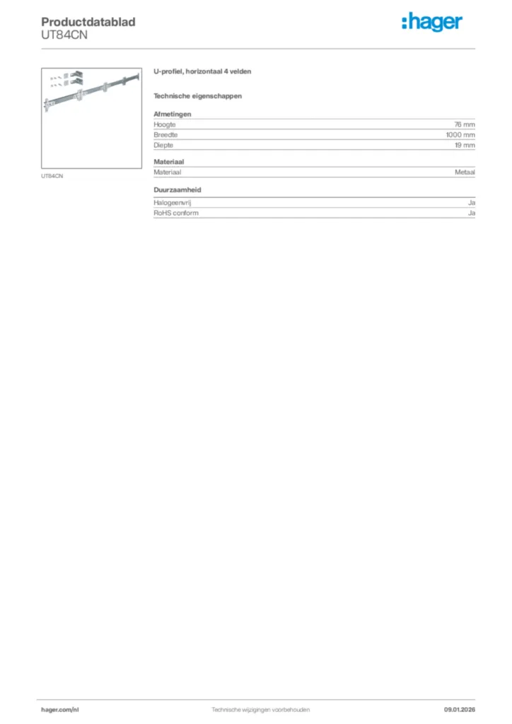 Afbeelding Hager Productdatablad UT84CN | Hager Nederland