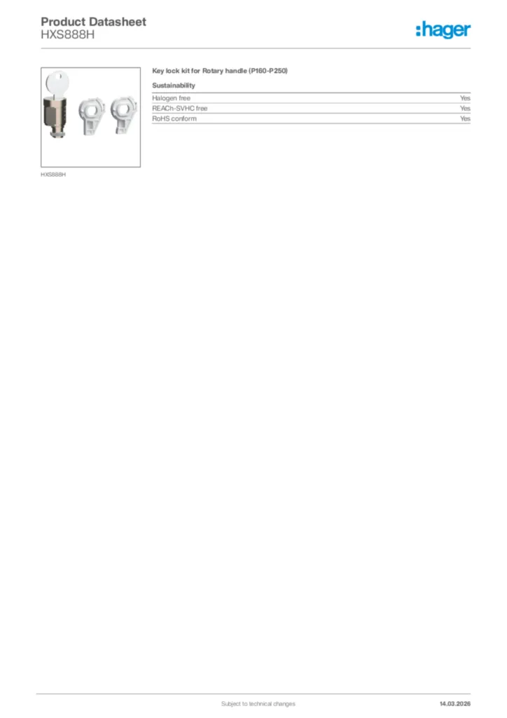 Image Hager Product data sheet HXS888H  | Hager Africa