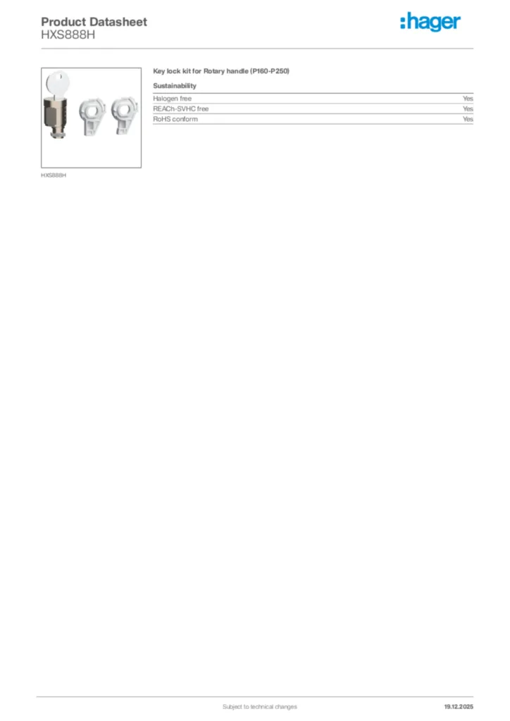 Image Hager Product data sheet HXS888H  | Hager Africa