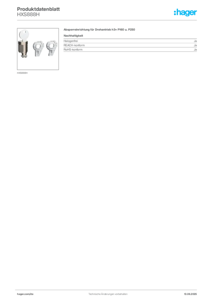 Hager Produktdatenblatt HXS888H