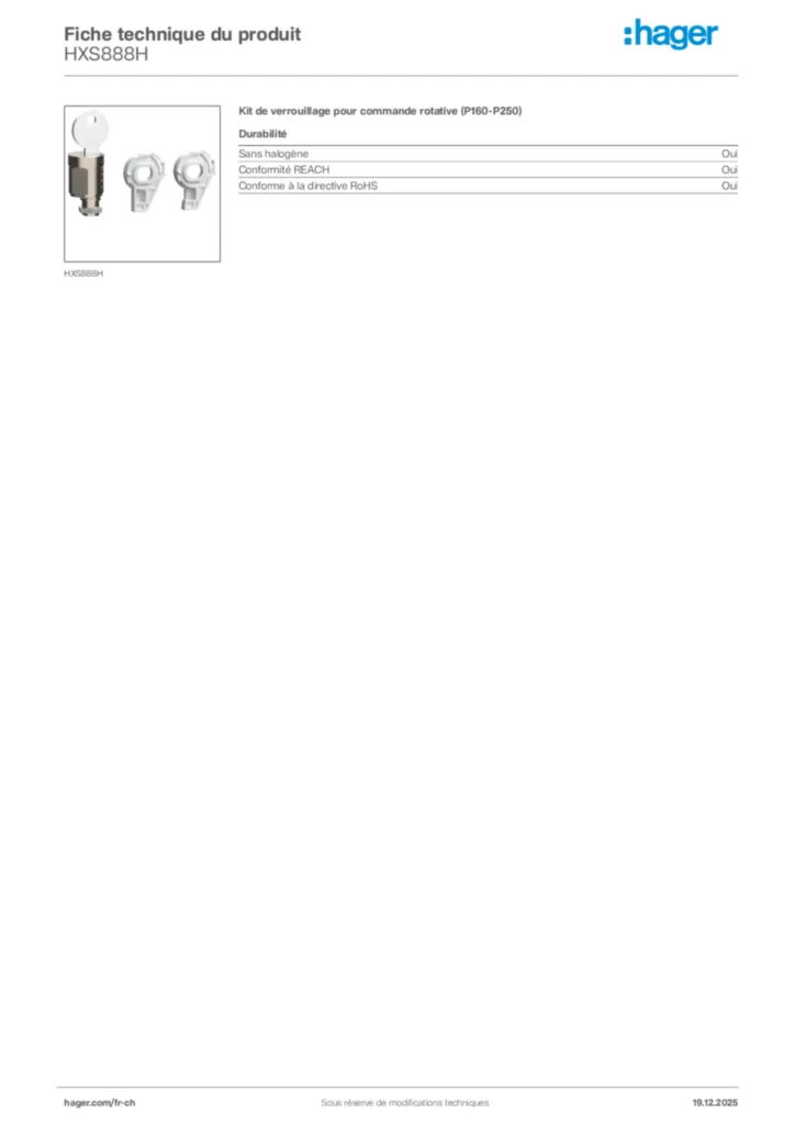 Image Hager Fiche technique du produit HXS888H | Hager Suisse