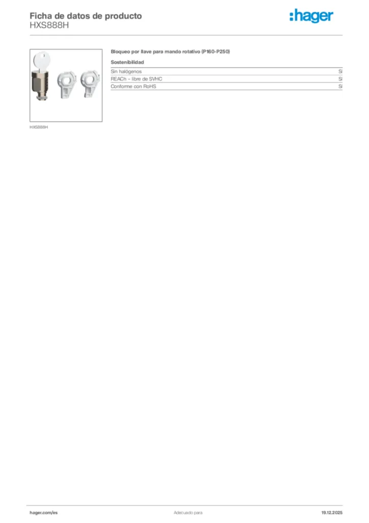 Imagen Hager Ficha de datos de producto HXS888H | Hager España