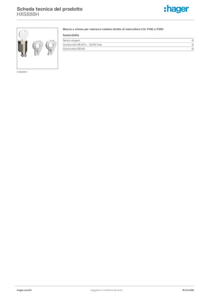 Immagine Hager Scheda tecnica del prodotto HXS888H | Hager Italia